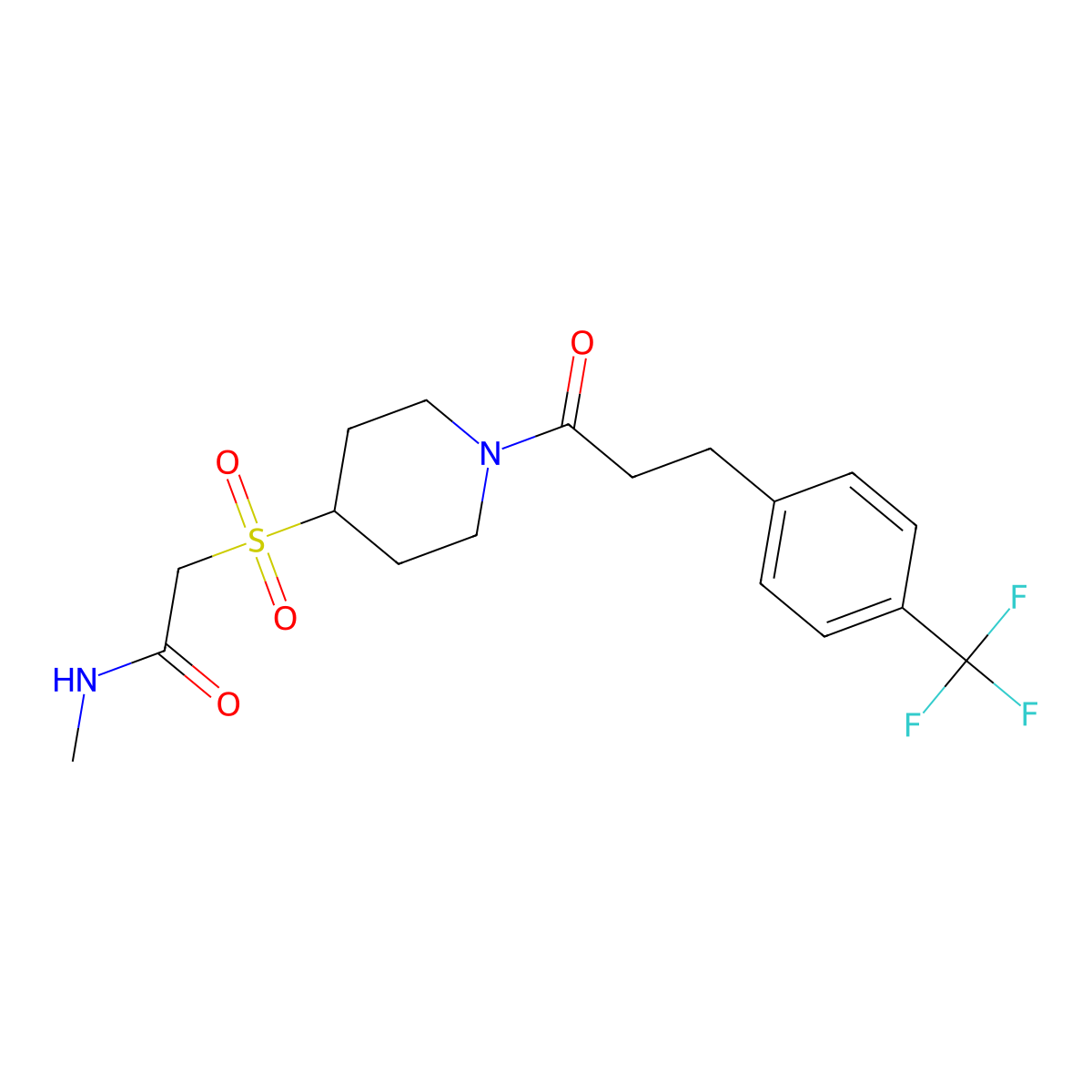 N-methyl-2-((1-(3-(4-(trifluoromethyl)phenyl)propanoyl)piperidin-4-yl)sulfonyl)acetamide molecular structure, CAS 1797688-46-0