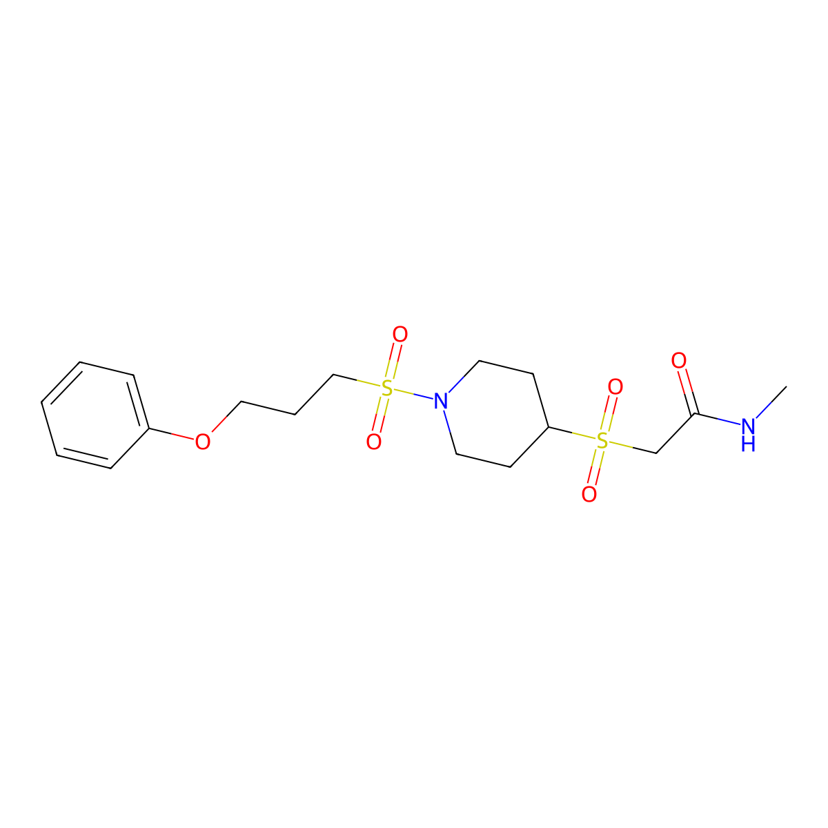 N-methyl-2-((1-((3-phenoxypropyl)sulfonyl)piperidin-4-yl)sulfonyl)acetamide molecular structure, CAS 1797688-61-9