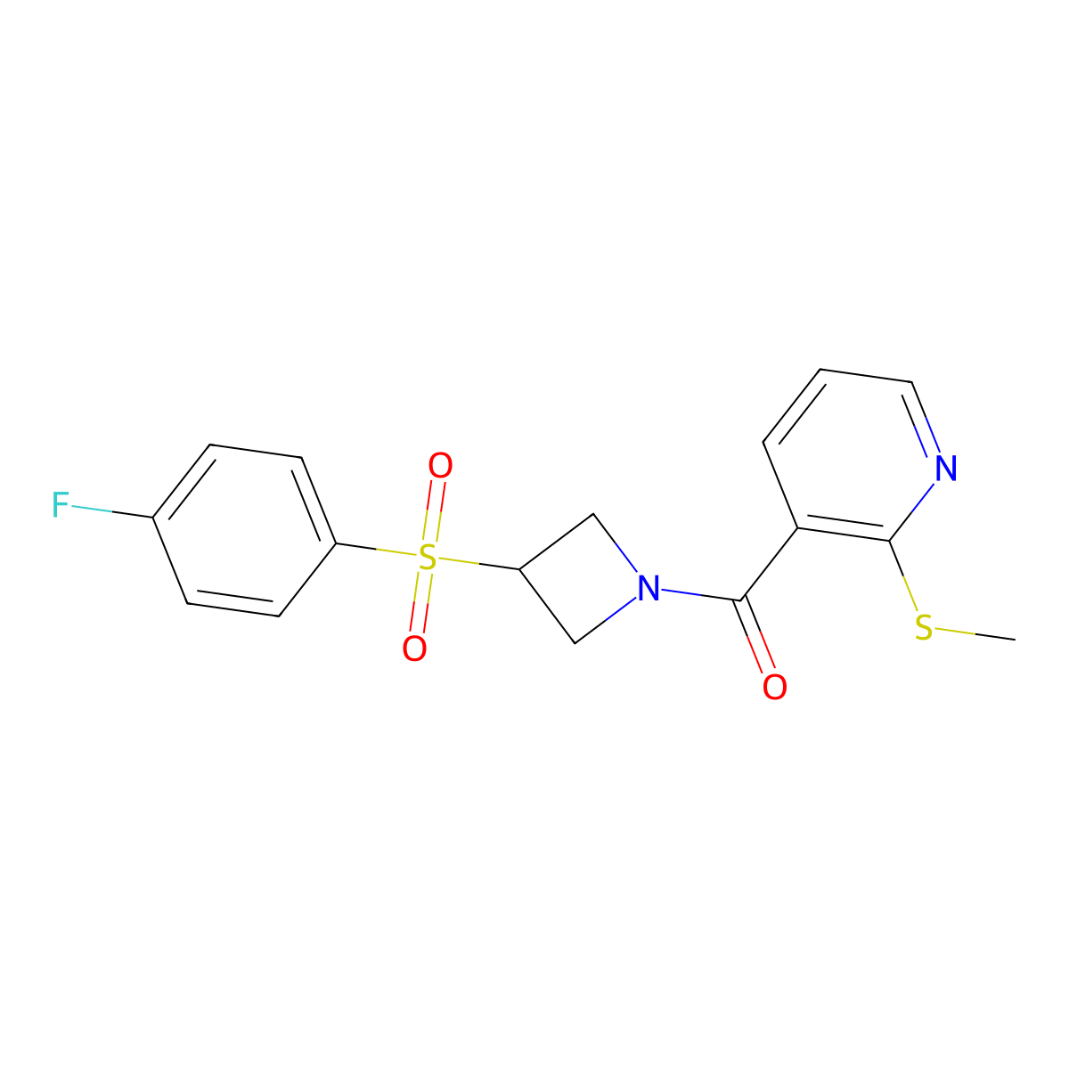 (3-((4-Fluorophenyl)sulfonyl)azetidin-1-yl)(2-(methylthio)pyridin-3-yl)methanone molecular structure, CAS 1797688-82-4