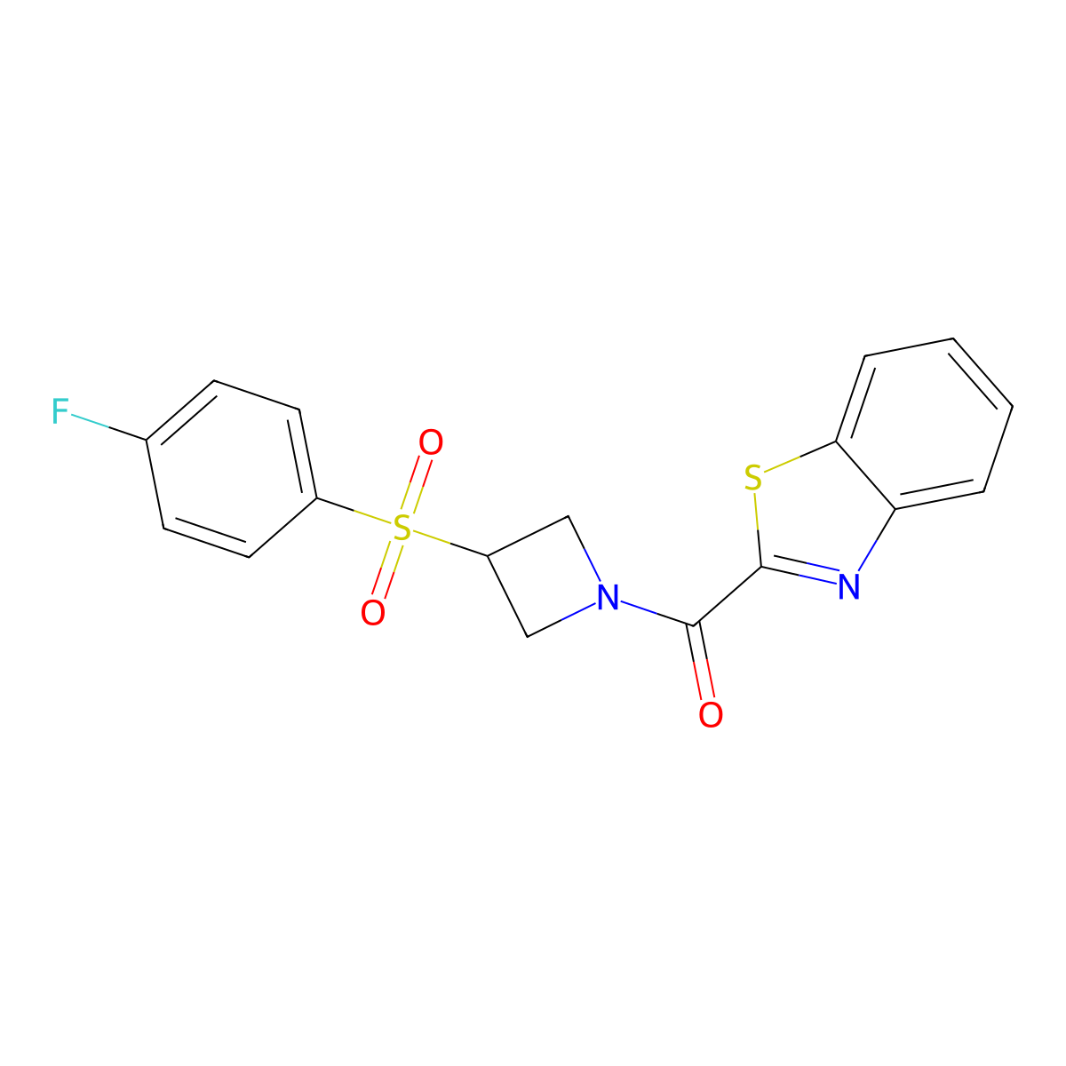 Benzo[d]thiazol-2-yl(3-((4-fluorophenyl)sulfonyl)azetidin-1-yl)methanone molecular structure, CAS 1797688-88-0