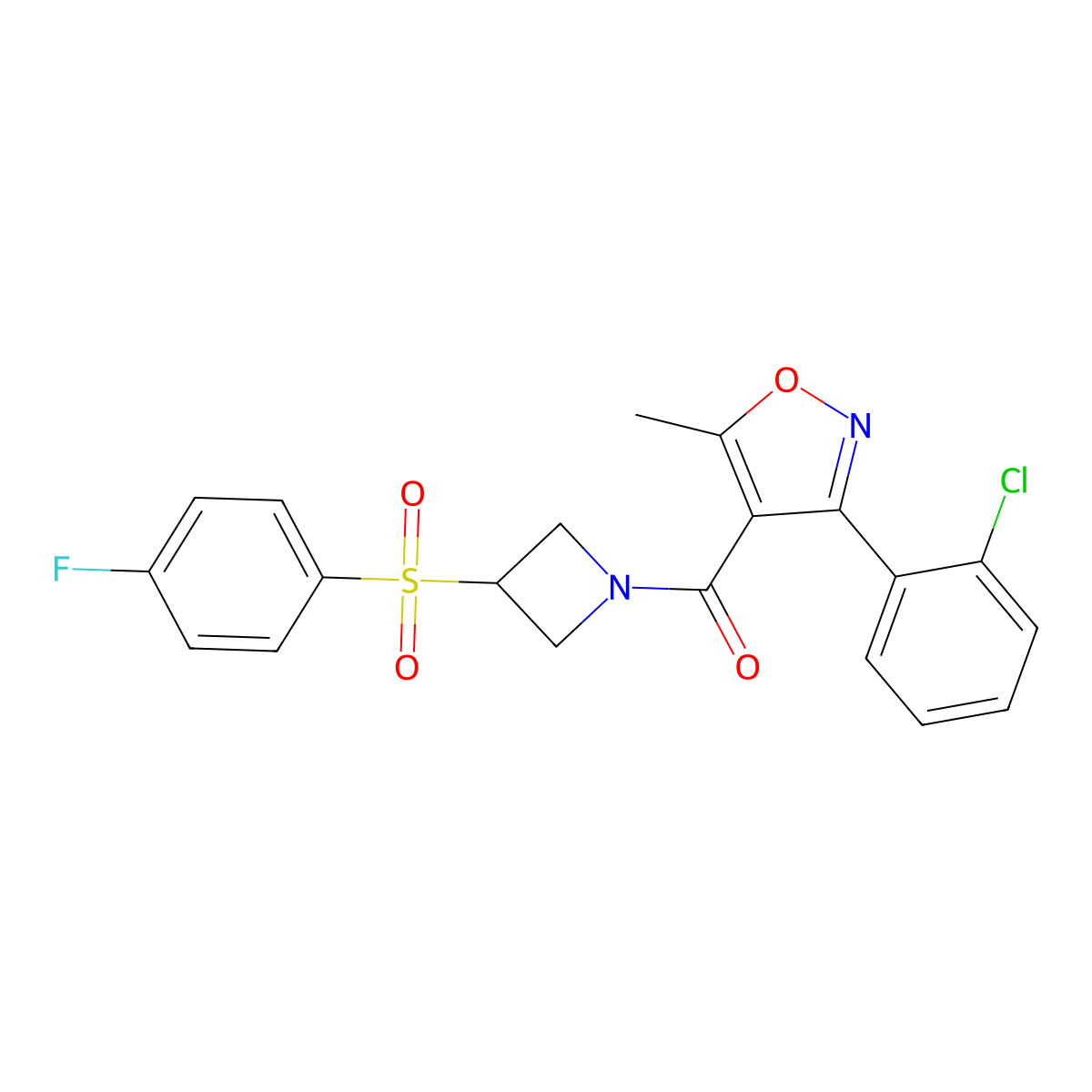 (3-(2-Chlorophenyl)-5-methylisoxazol-4-yl)(3-((4-fluorophenyl)sulfonyl)azetidin-1-yl)methanone molecular structure, CAS 1797688-93-7