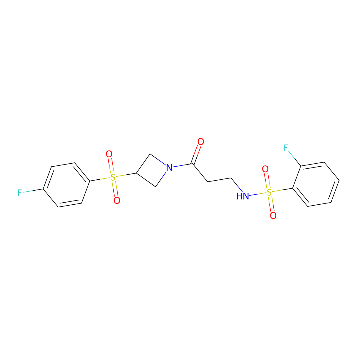 2-fluoro-N-(3-(3-((4-fluorophenyl)sulfonyl)azetidin-1-yl)-3-oxopropyl)benzenesulfonamide molecular structure, CAS 1797689-10-1