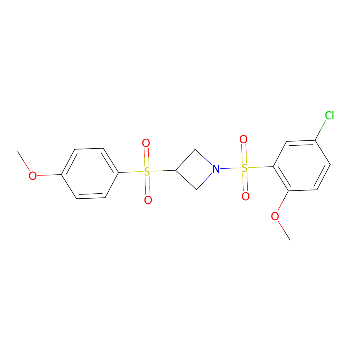 1-(5-Chloro-2-methoxybenzenesulfonyl)-3-(4-methoxybenzenesulfonyl)azetidine molecular structure, CAS 1797690-57-3