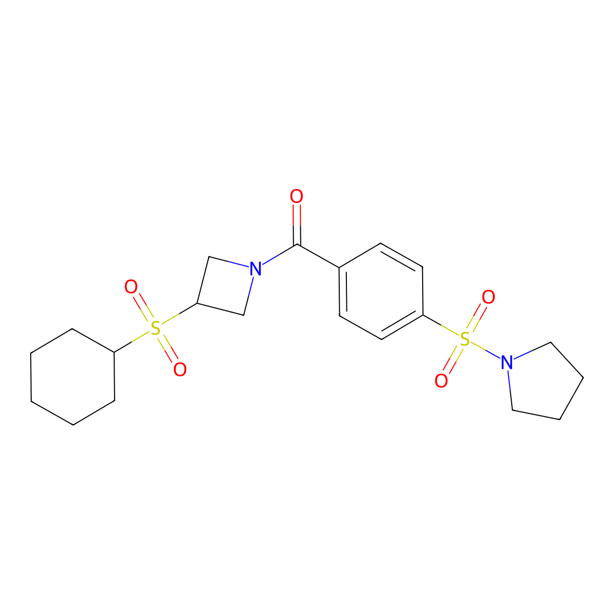 (3-(Cyclohexylsulfonyl)azetidin-1-yl)(4-(pyrrolidin-1-ylsulfonyl)phenyl)methanone molecular structure, CAS 1797691-31-6