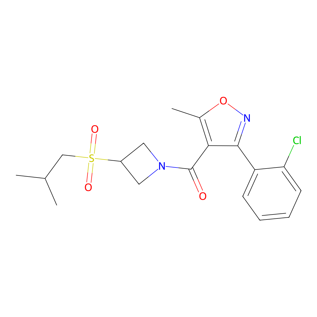 (3-(2-Chlorophenyl)-5-methylisoxazol-4-yl)(3-(isobutylsulfonyl)azetidin-1-yl)methanone molecular structure, CAS 1797692-47-7