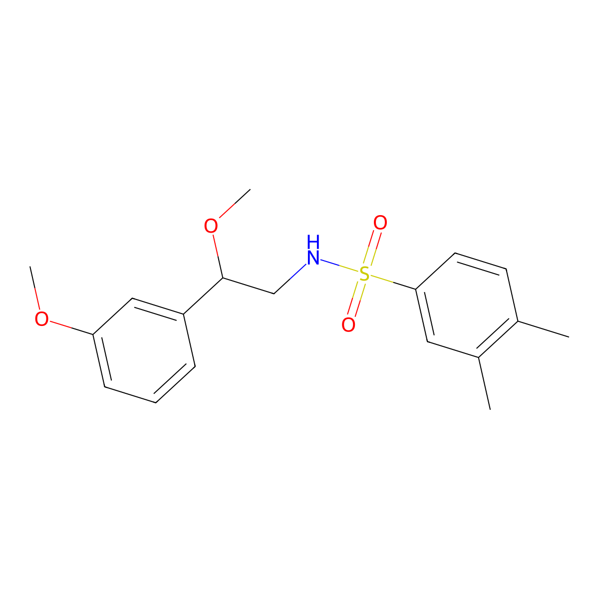 N-(2-methoxy-2-(3-methoxyphenyl)ethyl)-3,4-dimethylbenzenesulfonamide molecular structure, CAS 1797694-19-9