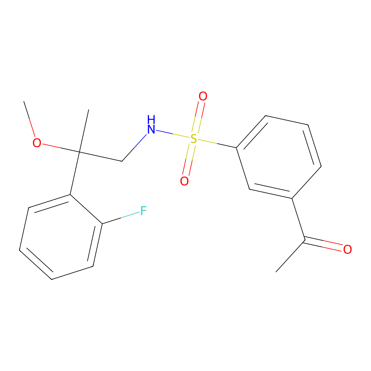 3-acetyl-N-(2-(2-fluorophenyl)-2-methoxypropyl)benzenesulfonamide molecular structure, CAS 1797694-52-0