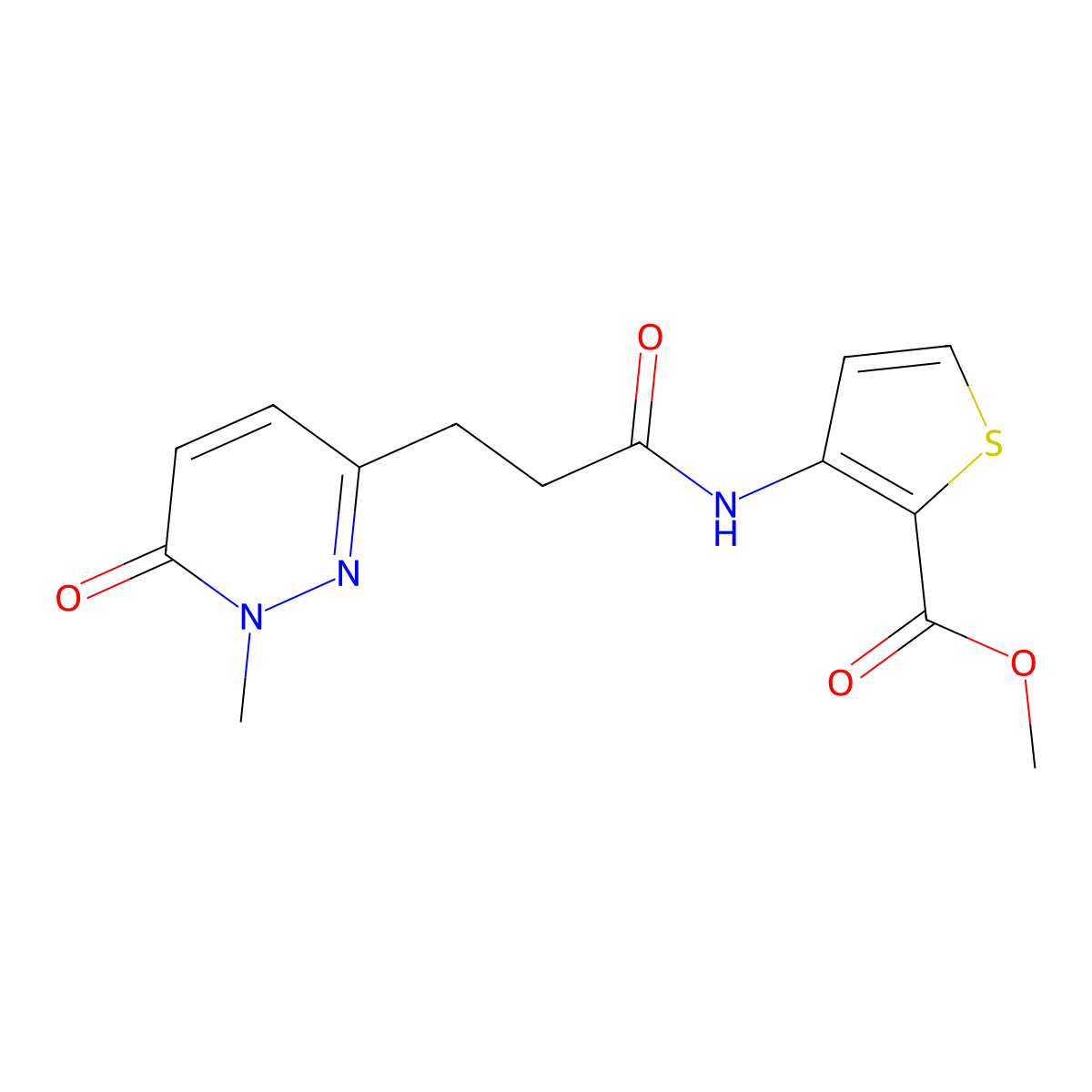 Methyl 3-(3-(1-methyl-6-oxo-1,6-dihydropyridazin-3-yl)propanamido)thiophene-2-carboxylate molecular structure, CAS 1797695-92-1