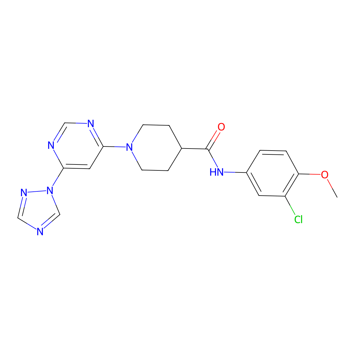 1-(6-(1H-1,2,4-triazol-1-yl)pyrimidin-4-yl)-N-(3-chloro-4-methoxyphenyl)piperidine-4-carboxamide molecular structure, CAS 1797695-97-6