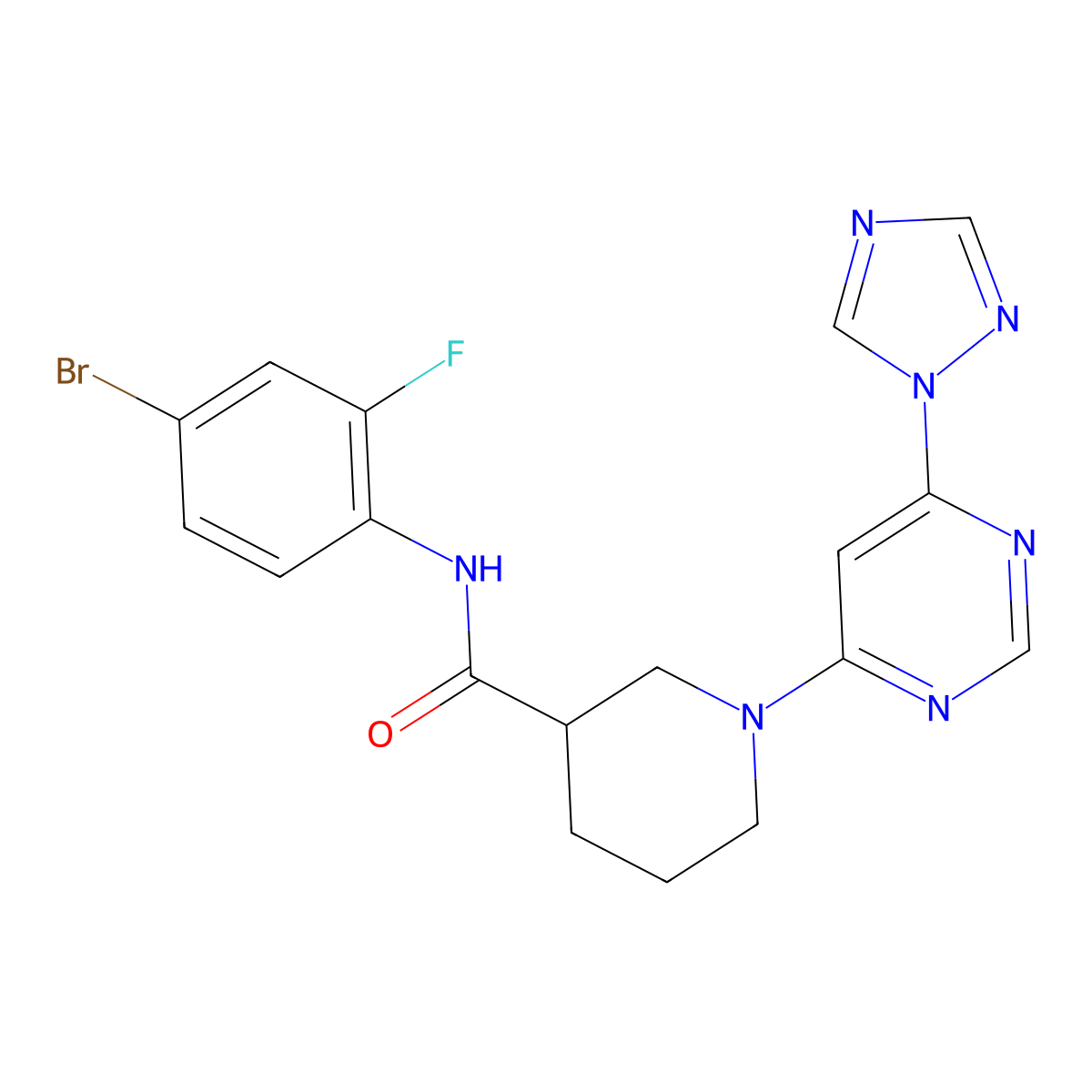 1-(6-(1H-1,2,4-triazol-1-yl)pyrimidin-4-yl)-N-(4-bromo-2-fluorophenyl)piperidine-3-carboxamide molecular structure, CAS 1797696-12-8