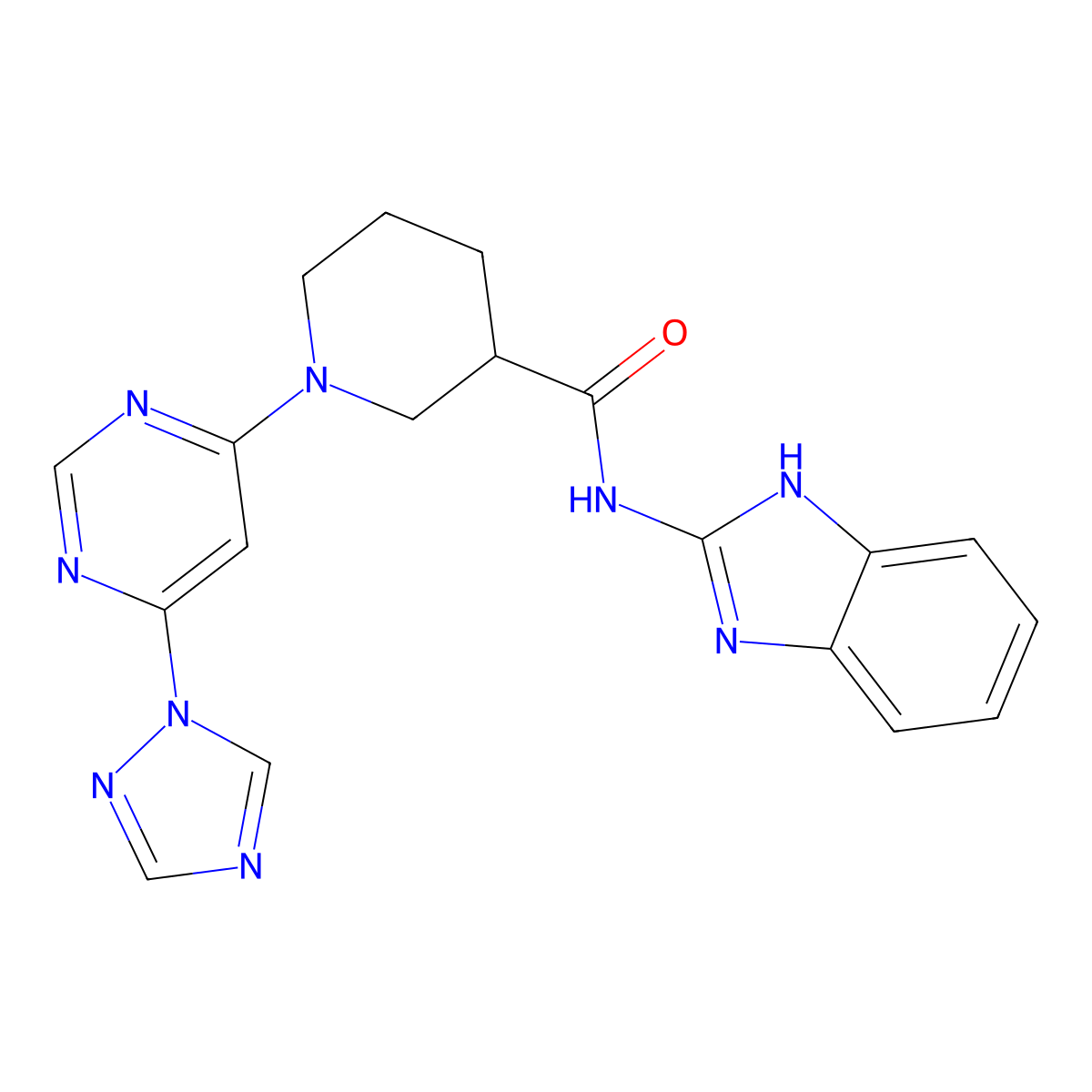 1-(6-(1H-1,2,4-triazol-1-yl)pyrimidin-4-yl)-N-(1H-benzo[d]imidazol-2-yl)piperidine-3-carboxamide molecular structure, CAS 1797696-17-3