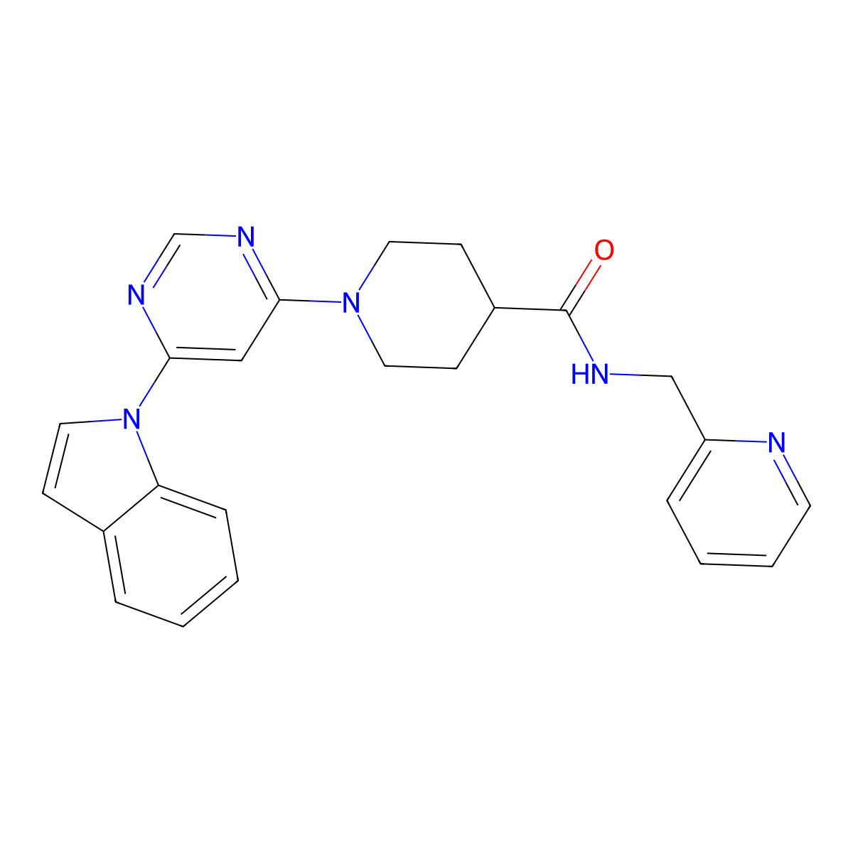 1-(6-(1H-indol-1-yl)pyrimidin-4-yl)-N-(pyridin-2-ylmethyl)piperidine-4-carboxamide molecular structure, CAS 1797696-27-5