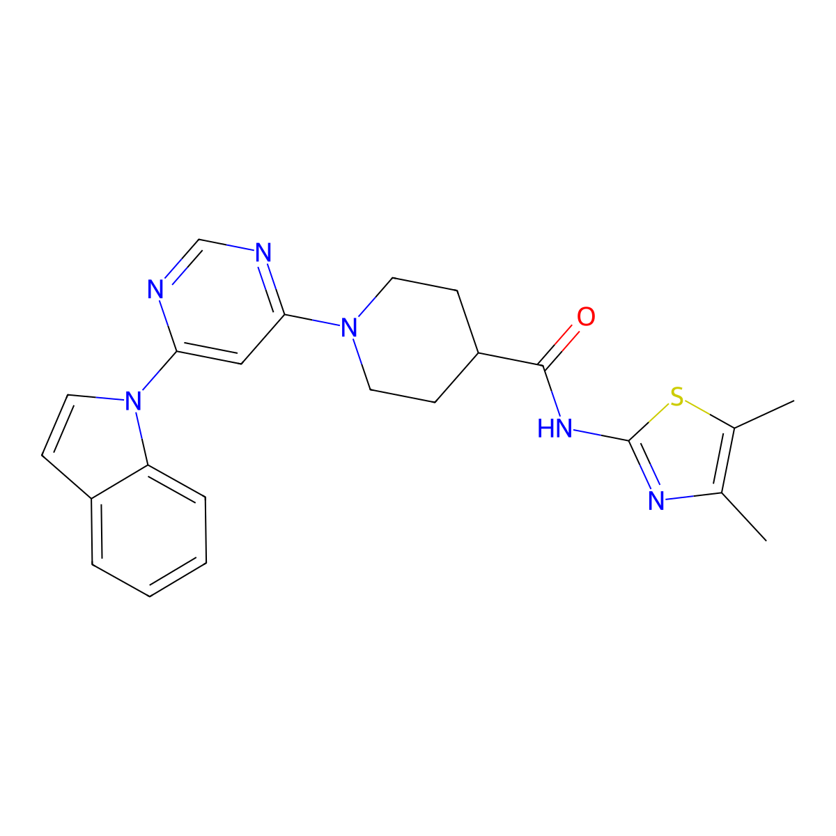 1-(6-(1H-indol-1-yl)pyrimidin-4-yl)-N-(4,5-dimethylthiazol-2-yl)piperidine-4-carboxamide molecular structure, CAS 1797696-39-9