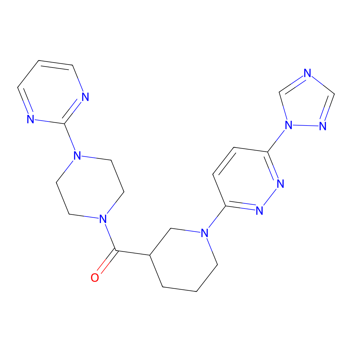 (1-(6-(1H-1,2,4-triazol-1-yl)pyridazin-3-yl)piperidin-3-yl)(4-(pyrimidin-2-yl)piperazin-1-yl)methanone molecular structure, CAS 1797696-44-6
