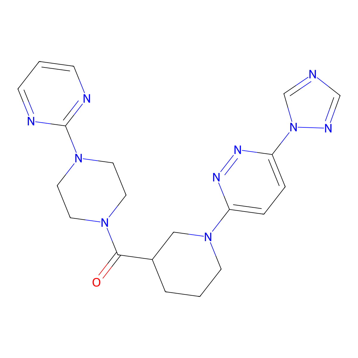 (1-(6-(1H-1,2,4-triazol-1-yl)pyridazin-3-yl)piperidin-3-yl)(4-(pyrimidin-2-yl)piperazin-1-yl)methanone molecular structure, CAS 1797696-44-6