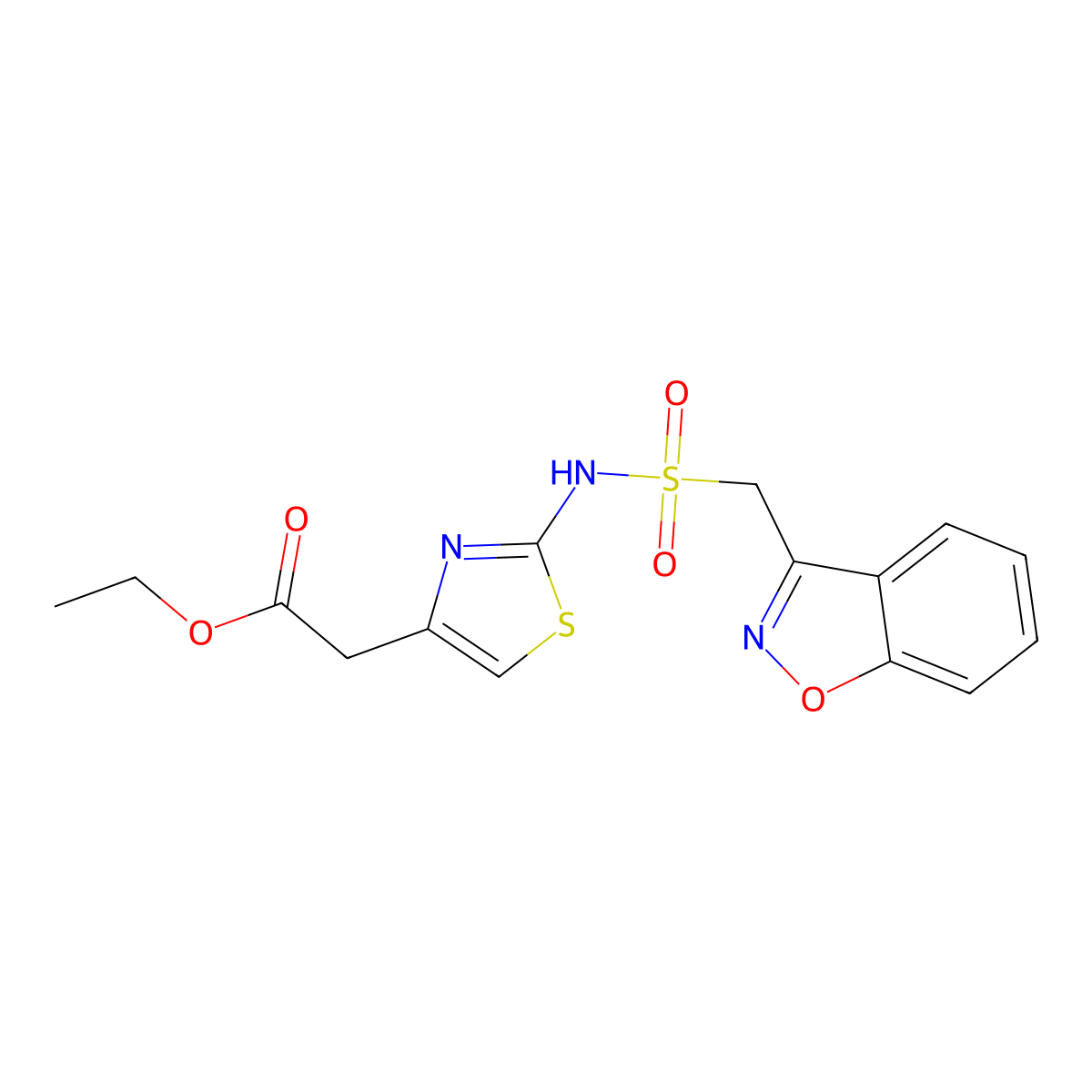 Ethyl 2-(2-(benzo[d]isoxazol-3-ylmethylsulfonamido)thiazol-4-yl)acetate molecular structure, CAS 1797696-86-6