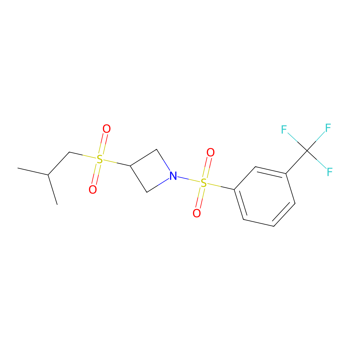 3-(Isobutylsulfonyl)-1-((3-(trifluoromethyl)phenyl)sulfonyl)azetidine molecular structure, CAS 1797697-03-0