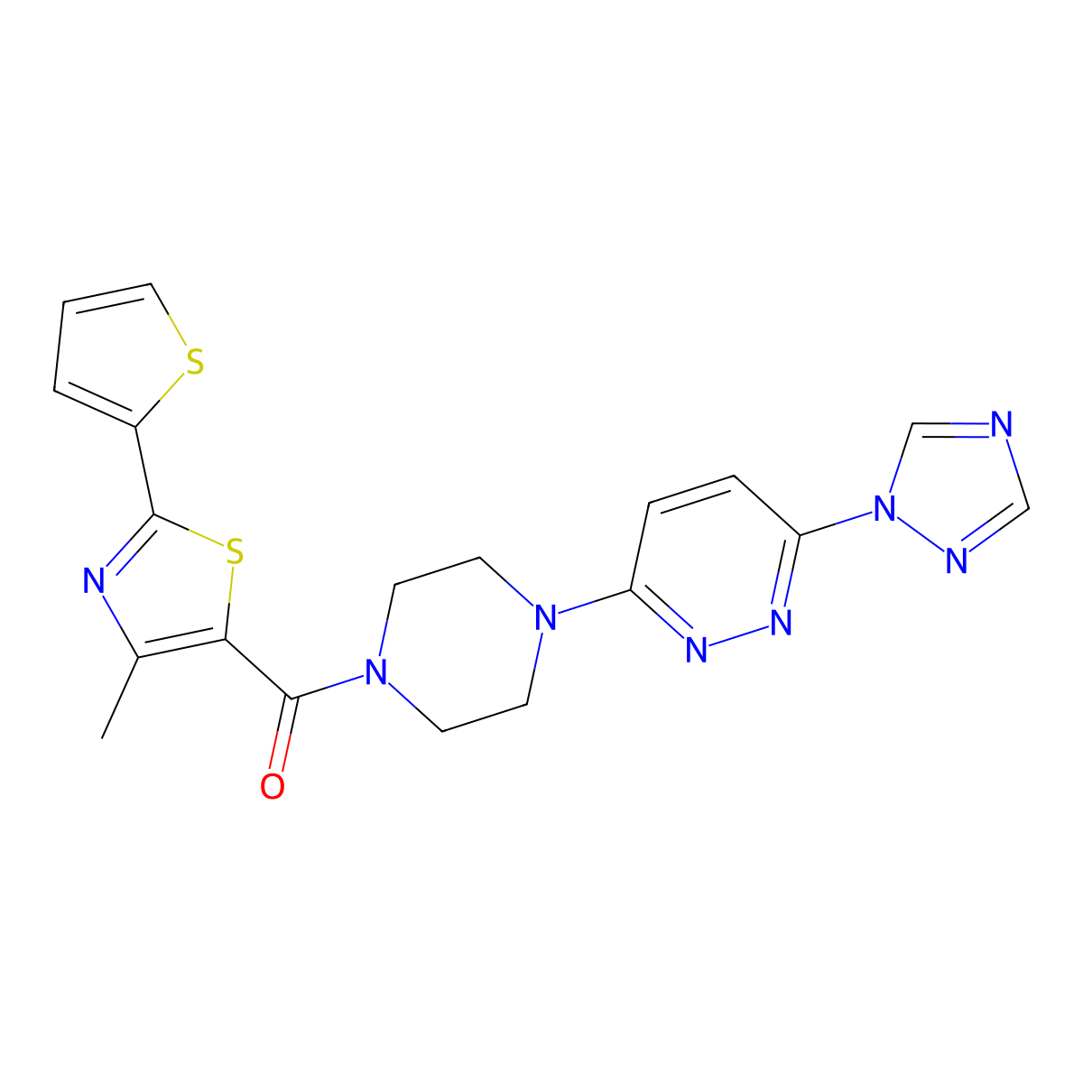 (4-(6-(1H-1,2,4-triazol-1-yl)pyridazin-3-yl)piperazin-1-yl)(4-methyl-2-(thiophen-2-yl)thiazol-5-yl)methanone molecular structure, CAS 1797697-13-2