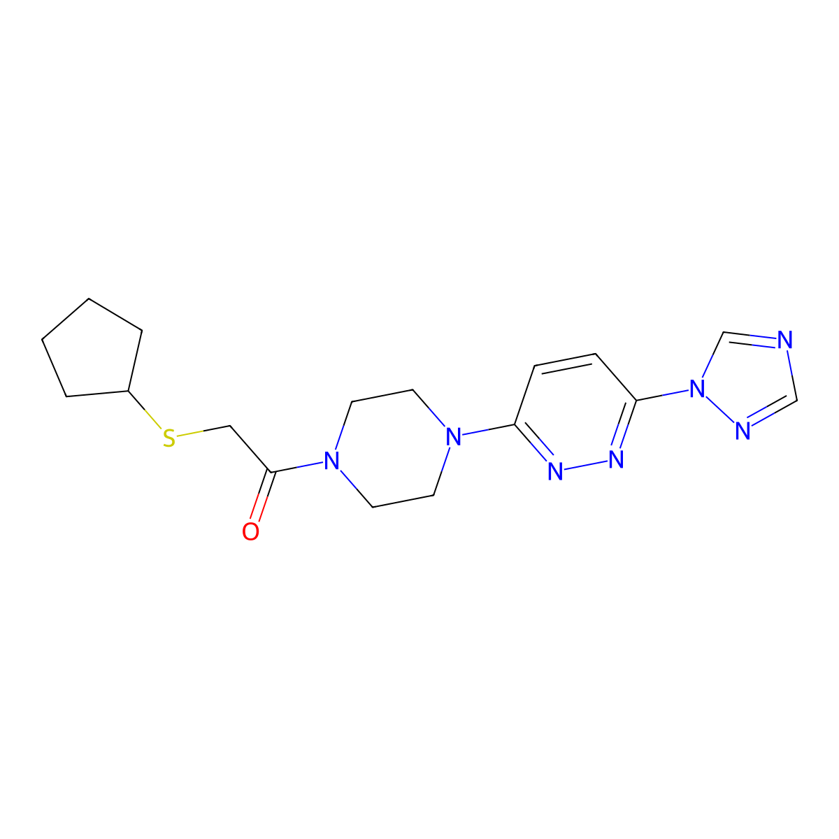 1-(4-(6-(1H-1,2,4-triazol-1-yl)pyridazin-3-yl)piperazin-1-yl)-2-(cyclopentylthio)ethanone molecular structure, CAS 1797697-24-5