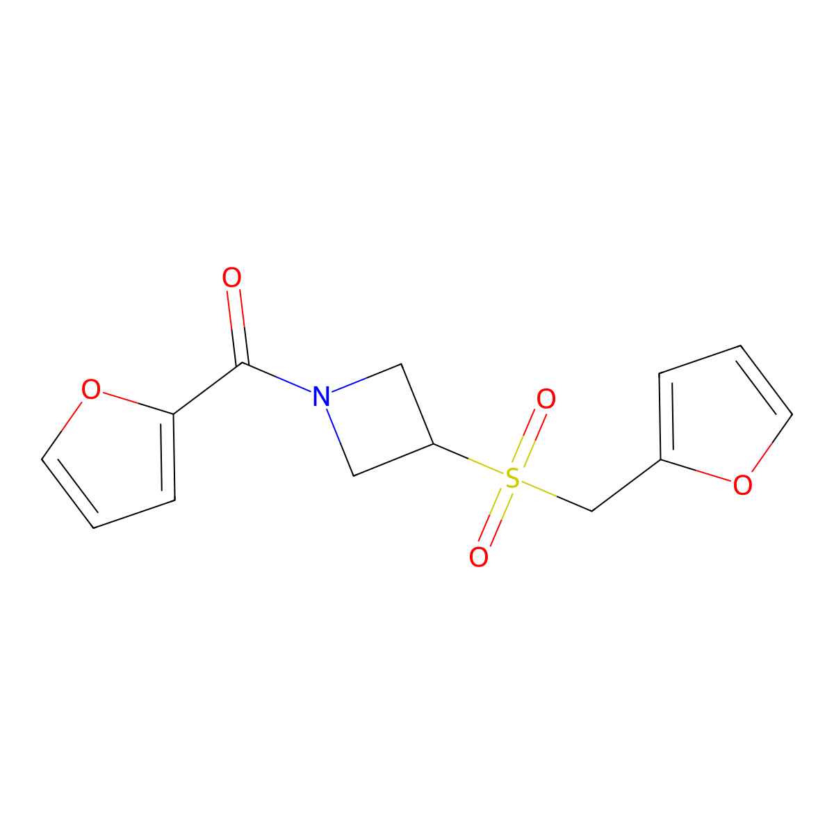 Furan-2-yl(3-((furan-2-ylmethyl)sulfonyl)azetidin-1-yl)methanone molecular structure, CAS 1797697-27-8