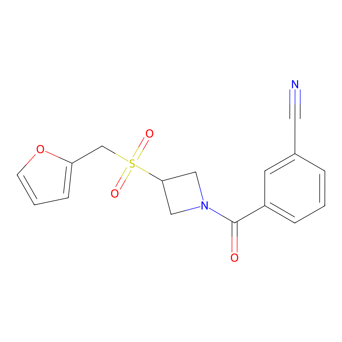 3-(3-((Furan-2-ylmethyl)sulfonyl)azetidine-1-carbonyl)benzonitrile molecular structure, CAS 1797697-34-7