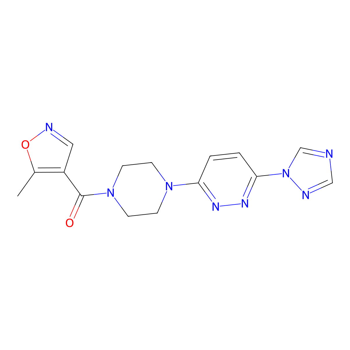 (4-(6-(1H-1,2,4-triazol-1-yl)pyridazin-3-yl)piperazin-1-yl)(5-methylisoxazol-4-yl)methanone molecular structure, CAS 1797697-42-7
