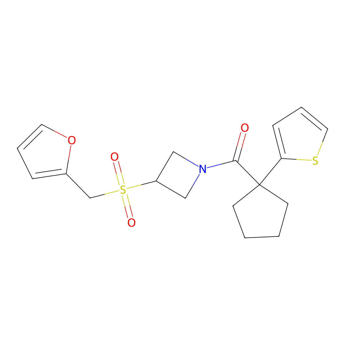 (3-((Furan-2-ylmethyl)sulfonyl)azetidin-1-yl)(1-(thiophen-2-yl)cyclopentyl)methanone molecular structure, CAS 1797698-00-0