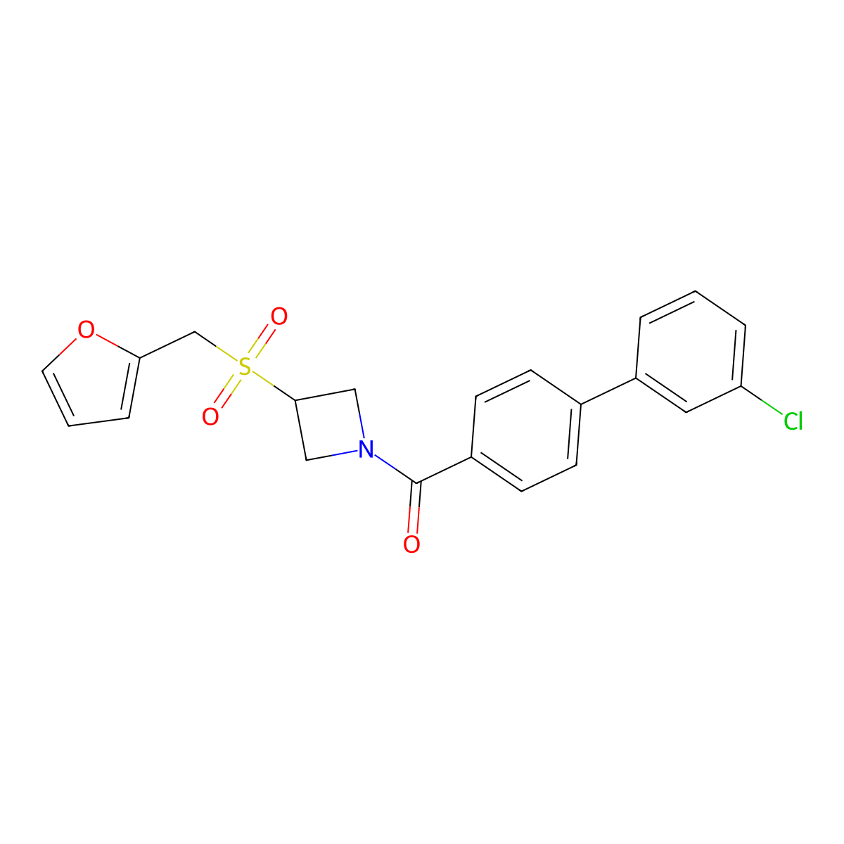 (3'-Chloro-[1,1'-biphenyl]-4-yl)(3-((furan-2-ylmethyl)sulfonyl)azetidin-1-yl)methanone molecular structure, CAS 1797698-09-9