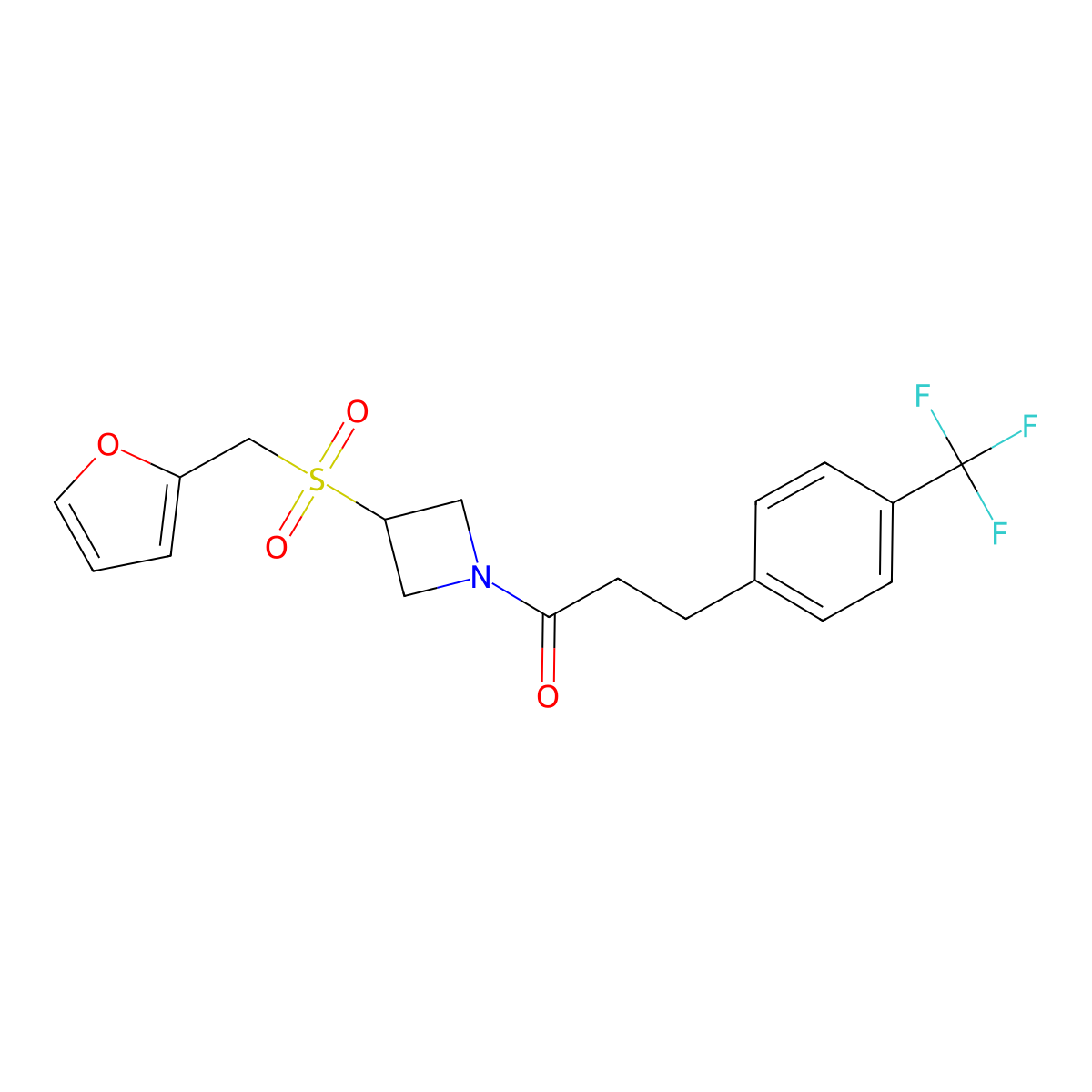 1-(3-((Furan-2-ylmethyl)sulfonyl)azetidin-1-yl)-3-(4-(trifluoromethyl)phenyl)propan-1-one molecular structure, CAS 1797698-25-9