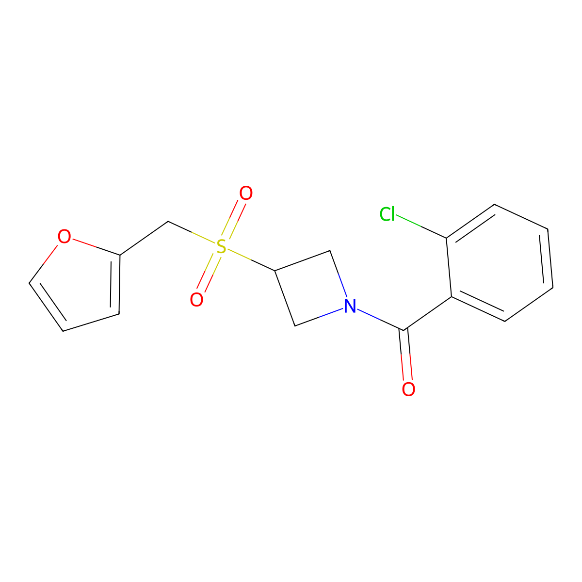 (2-Chlorophenyl)(3-((furan-2-ylmethyl)sulfonyl)azetidin-1-yl)methanone molecular structure, CAS 1797698-54-4