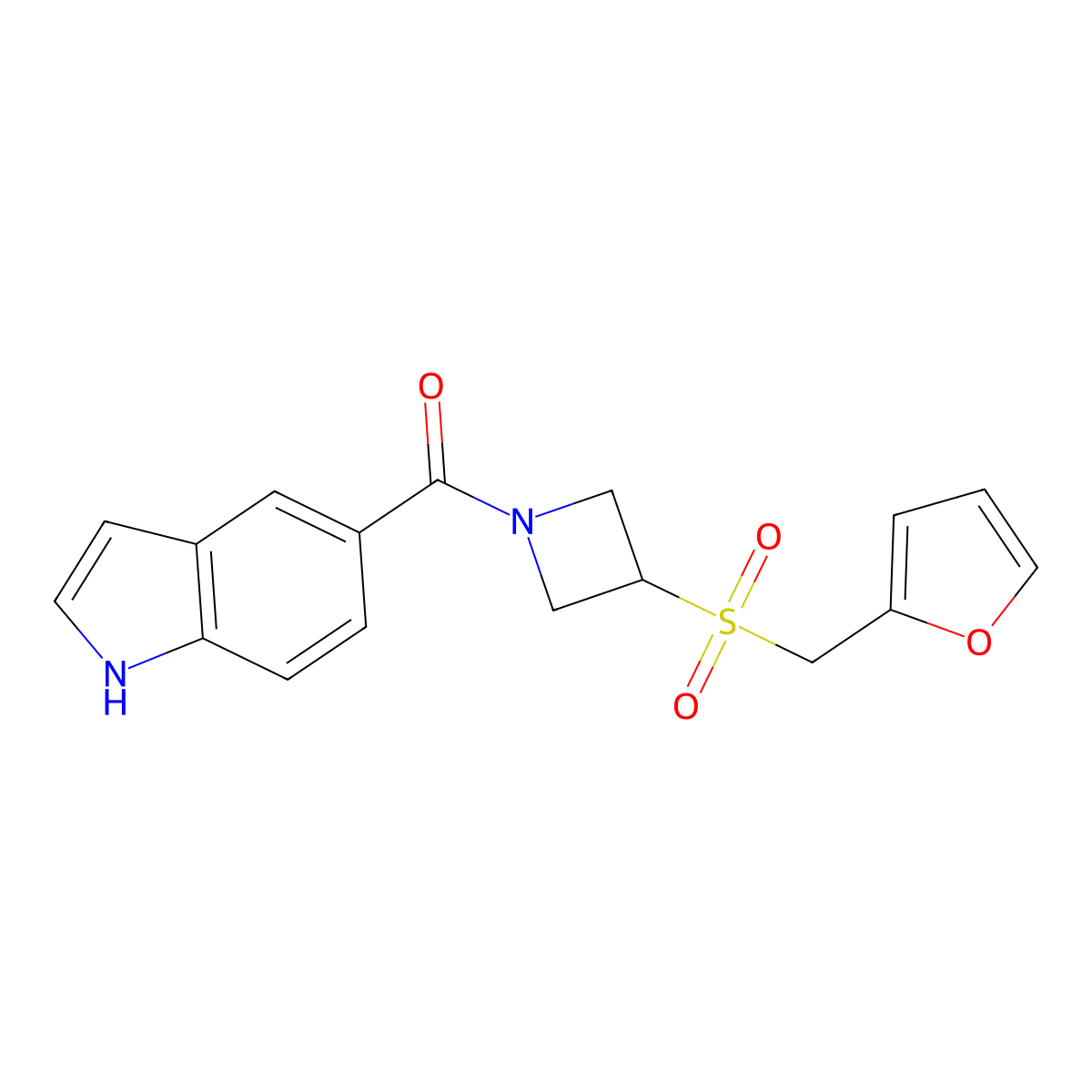 (3-((furan-2-ylmethyl)sulfonyl)azetidin-1-yl)(1H-indol-5-yl)methanone molecular structure, CAS 1797698-58-8