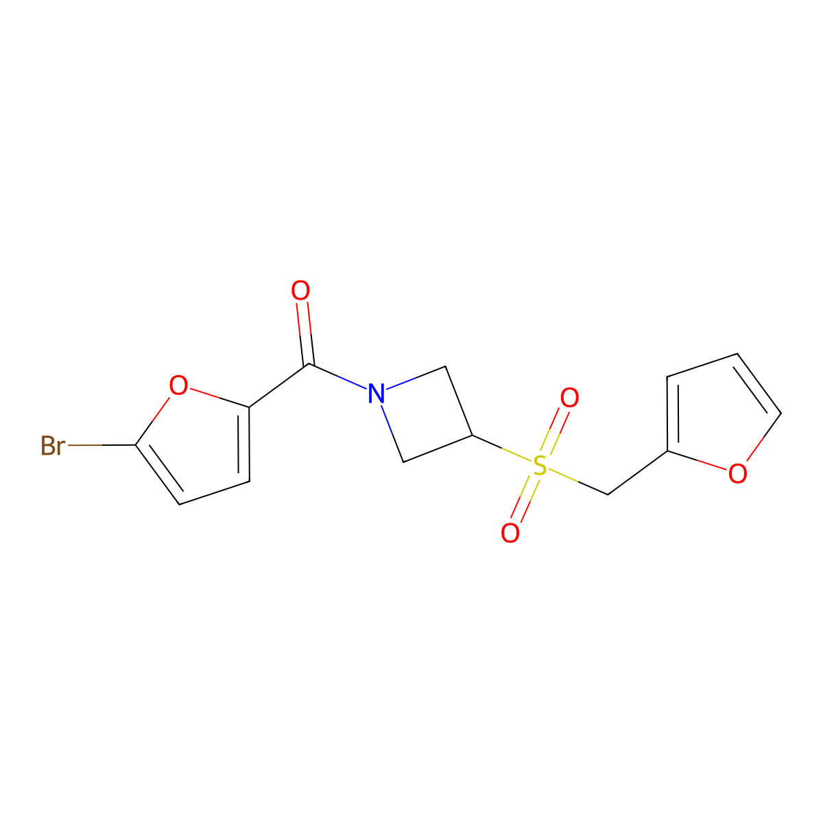 (5-Bromofuran-2-yl)(3-((furan-2-ylmethyl)sulfonyl)azetidin-1-yl)methanone molecular structure, CAS 1797698-69-1