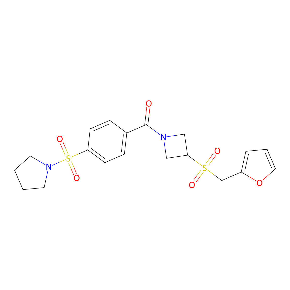 (3-((Furan-2-ylmethyl)sulfonyl)azetidin-1-yl)(4-(pyrrolidin-1-ylsulfonyl)phenyl)methanone molecular structure, CAS 1797698-77-1