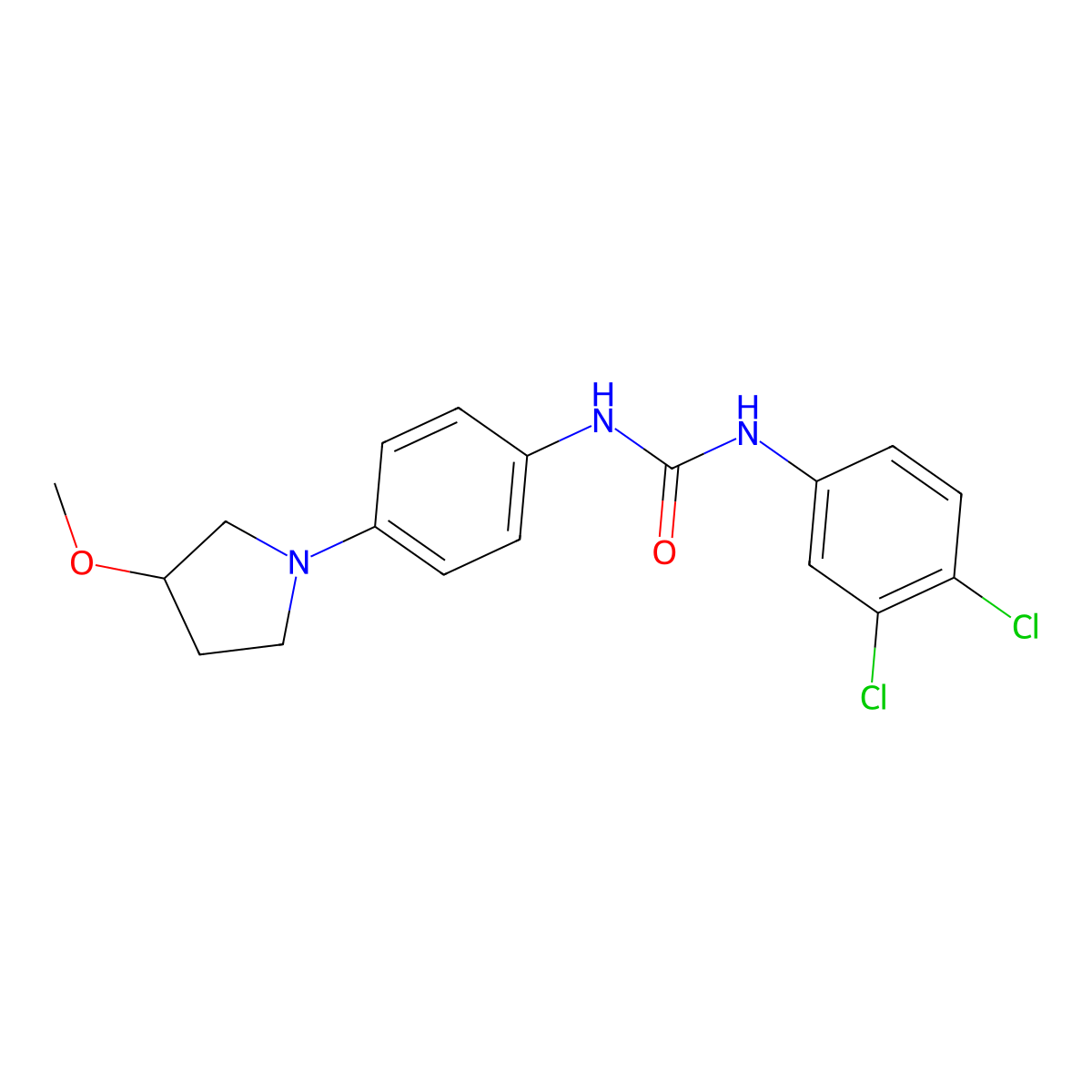 1-(3,4-Dichlorophenyl)-3-(4-(3-methoxypyrrolidin-1-yl)phenyl)urea molecular structure, CAS 1797700-16-3
