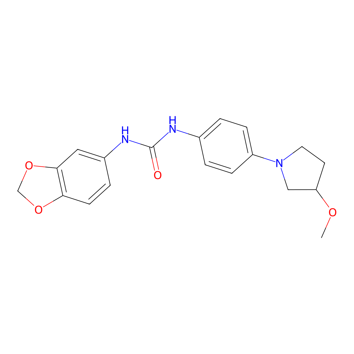 1-(Benzo[d][1,3]dioxol-5-yl)-3-(4-(3-methoxypyrrolidin-1-yl)phenyl)urea molecular structure, CAS 1797700-62-9