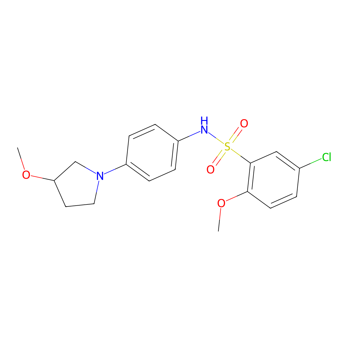 5-chloro-2-methoxy-N-(4-(3-methoxypyrrolidin-1-yl)phenyl)benzenesulfonamide molecular structure, CAS 1797700-70-9