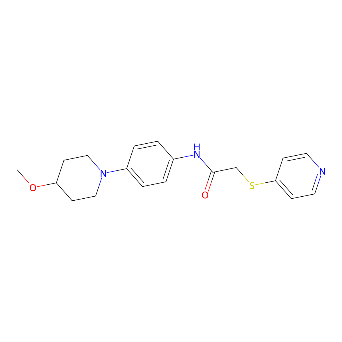 N-(4-(4-methoxypiperidin-1-yl)phenyl)-2-(pyridin-4-ylthio)acetamide molecular structure, CAS 1797701-10-0