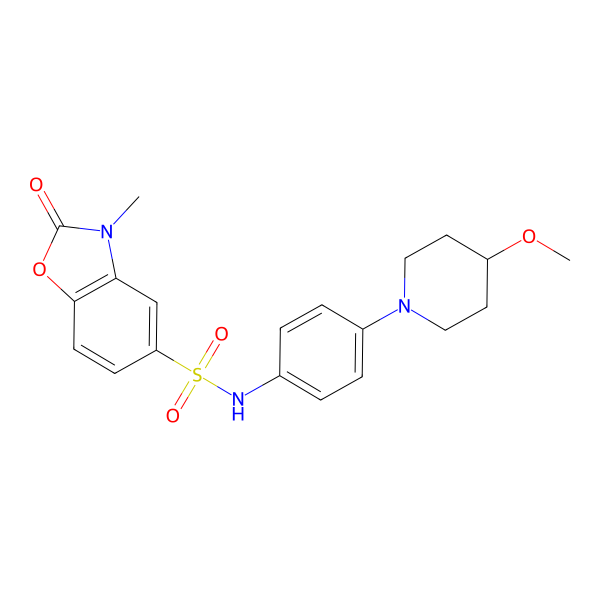 N-(4-(4-methoxypiperidin-1-yl)phenyl)-3-methyl-2-oxo-2,3-dihydrobenzo[d]oxazole-5-sulfonamide molecular structure, CAS 1797701-34-8