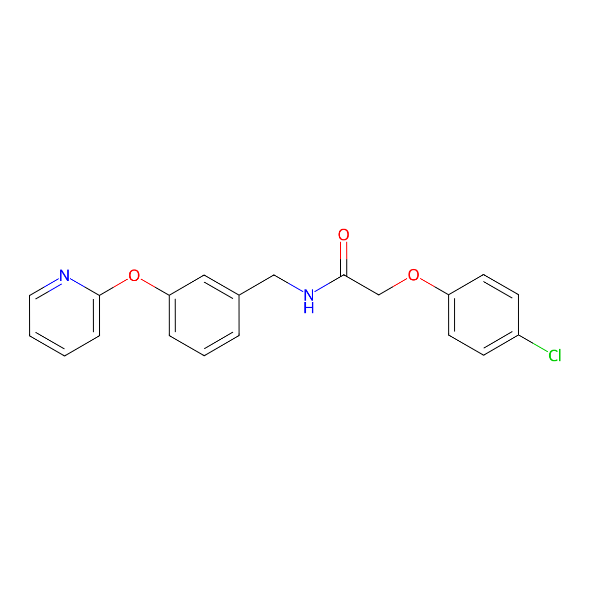 2-(4-chlorophenoxy)-N-(3-(pyridin-2-yloxy)benzyl)acetamide molecular structure, CAS 1797703-49-1