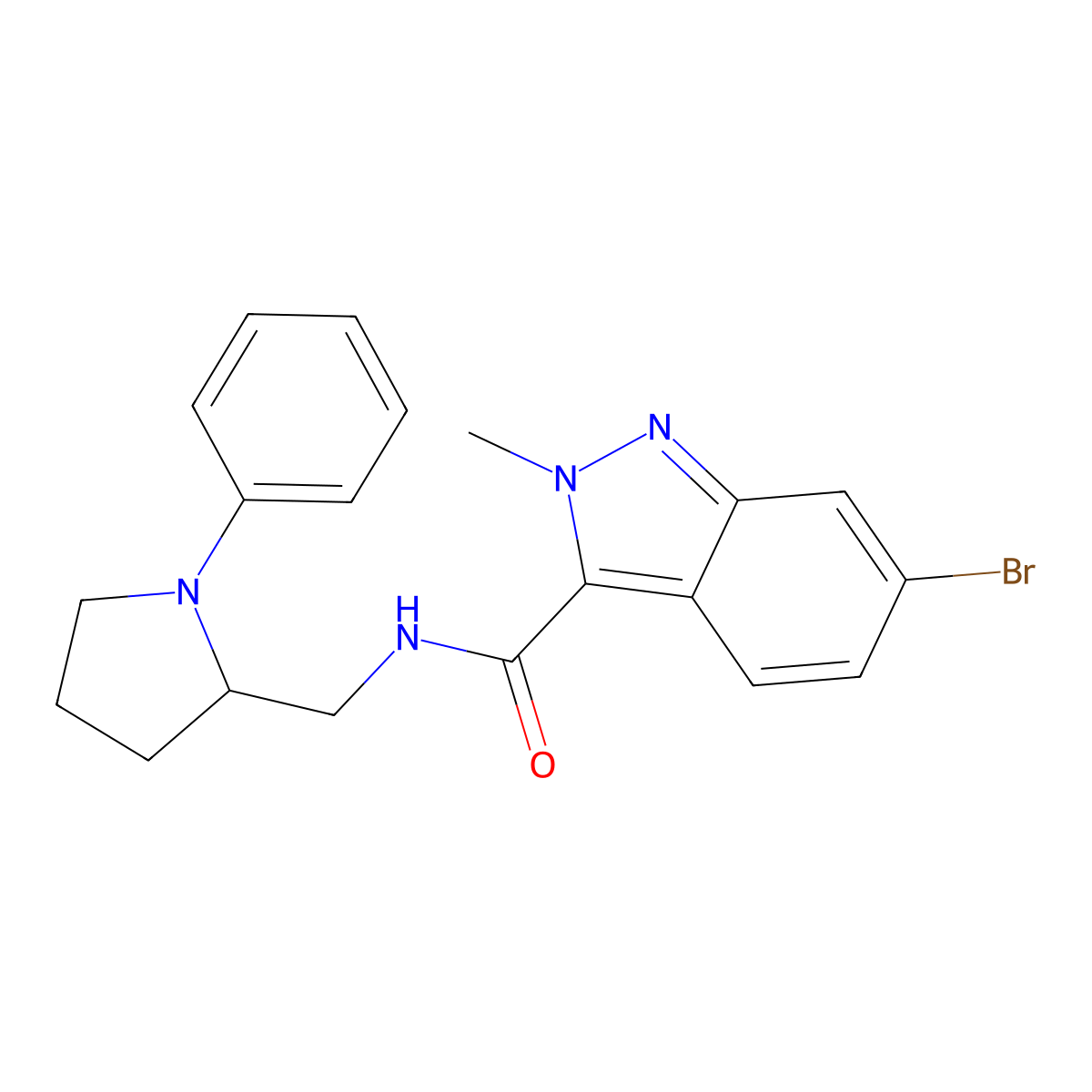 6-bromo-2-methyl-N-((1-phenylpyrrolidin-2-yl)methyl)-2H-indazole-3-carboxamide molecular structure, CAS 1797704-17-6