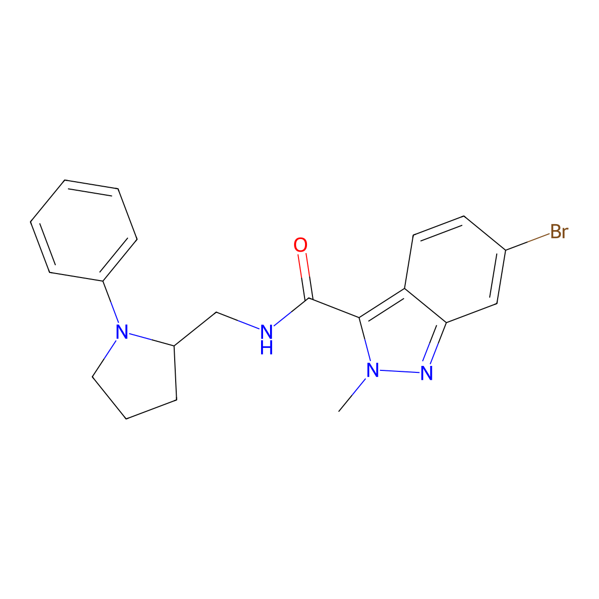 6-bromo-2-methyl-N-((1-phenylpyrrolidin-2-yl)methyl)-2H-indazole-3-carboxamide molecular structure, CAS 1797704-17-6