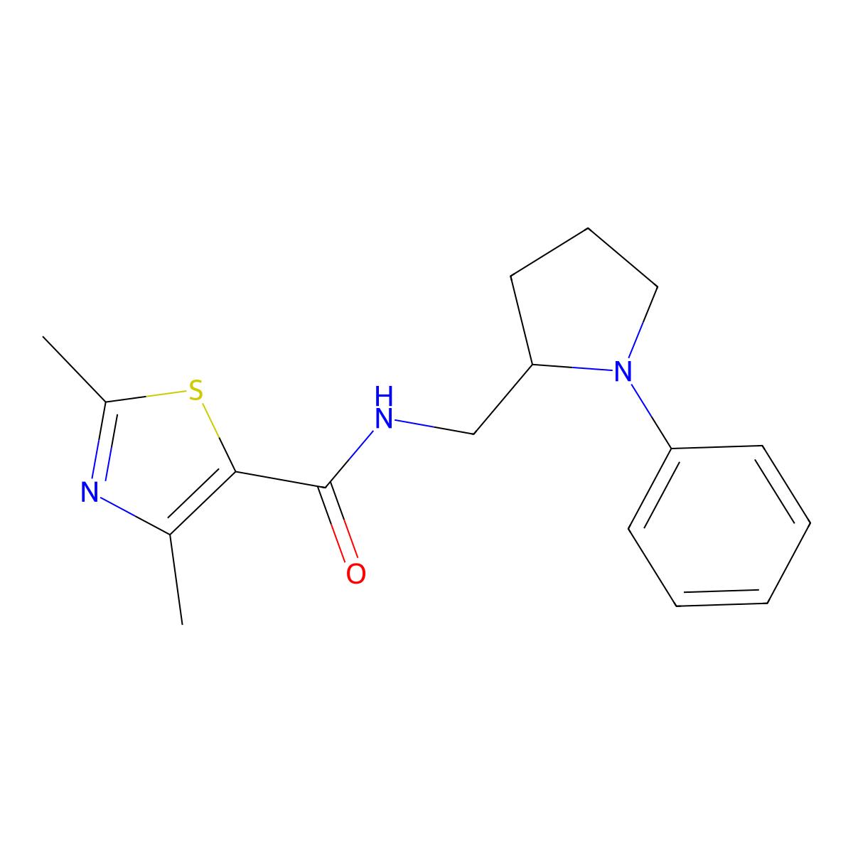 2,4-Dimethyl-N-[(1-phenylpyrrolidin-2-yl)methyl]-1,3-thiazole-5-carboxamide molecular structure, CAS 1797707-93-7