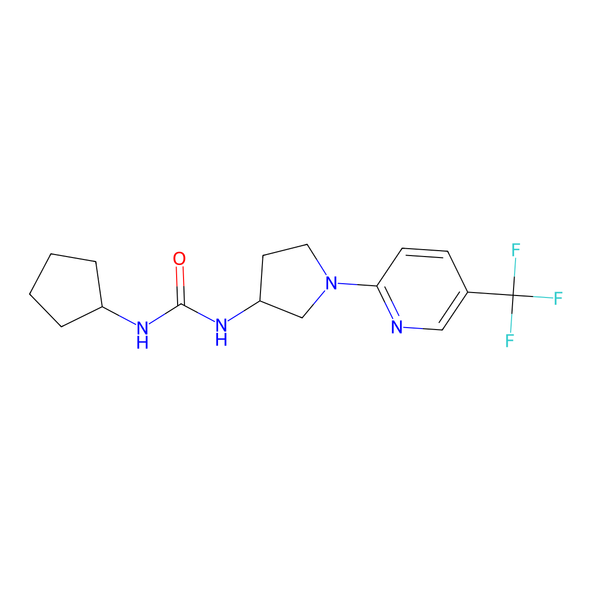 1-Cyclopentyl-3-{1-[5-(trifluoromethyl)pyridin-2-yl]pyrrolidin-3-yl}urea molecular structure, CAS 1797708-15-6