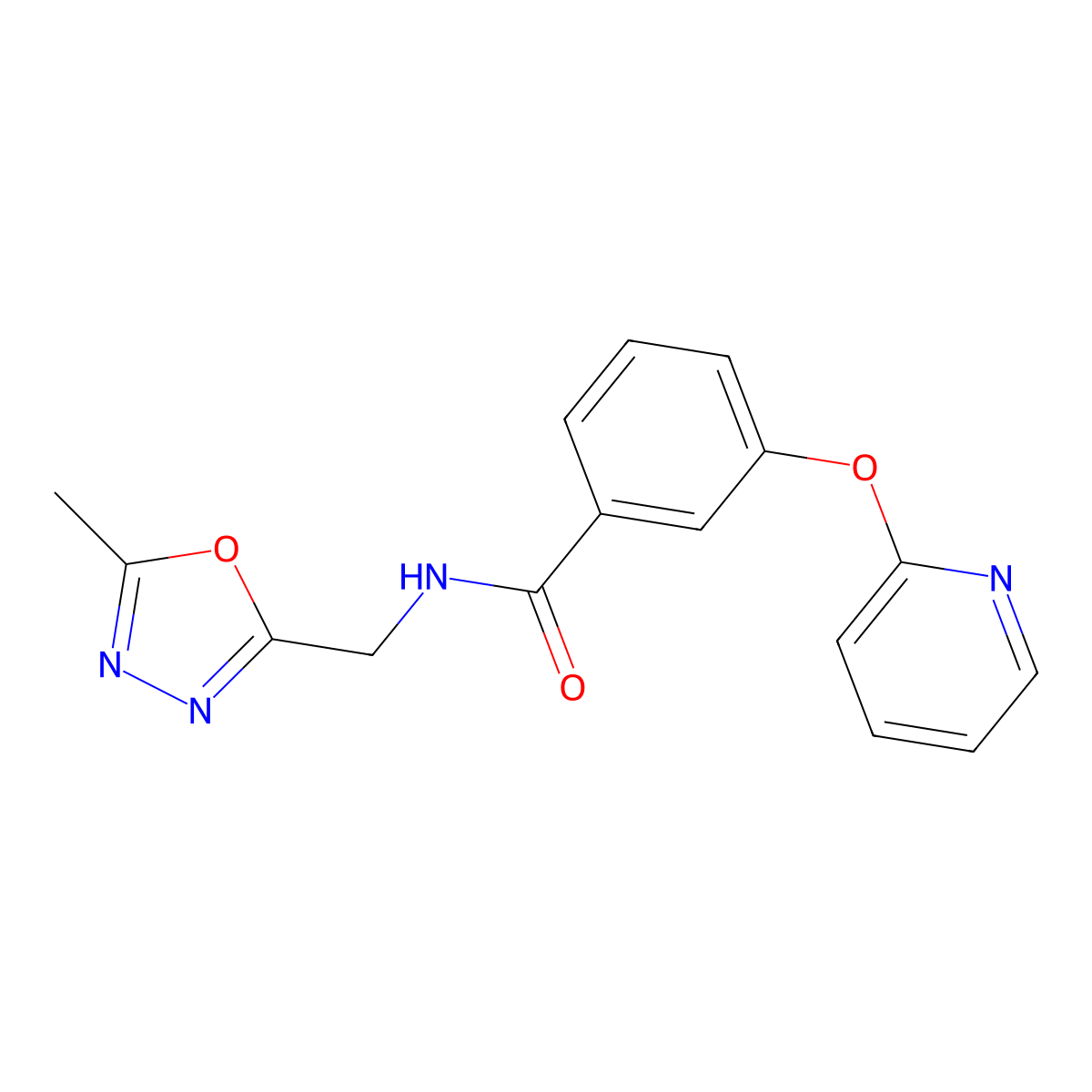 N-((5-methyl-1,3,4-oxadiazol-2-yl)methyl)-3-(pyridin-2-yloxy)benzamide molecular structure, CAS 1797708-60-1