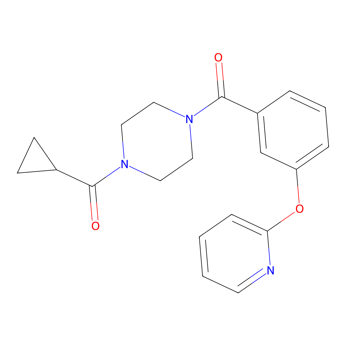 (4-(Cyclopropanecarbonyl)piperazin-1-yl)(3-(pyridin-2-yloxy)phenyl)methanone molecular structure, CAS 1797708-78-1