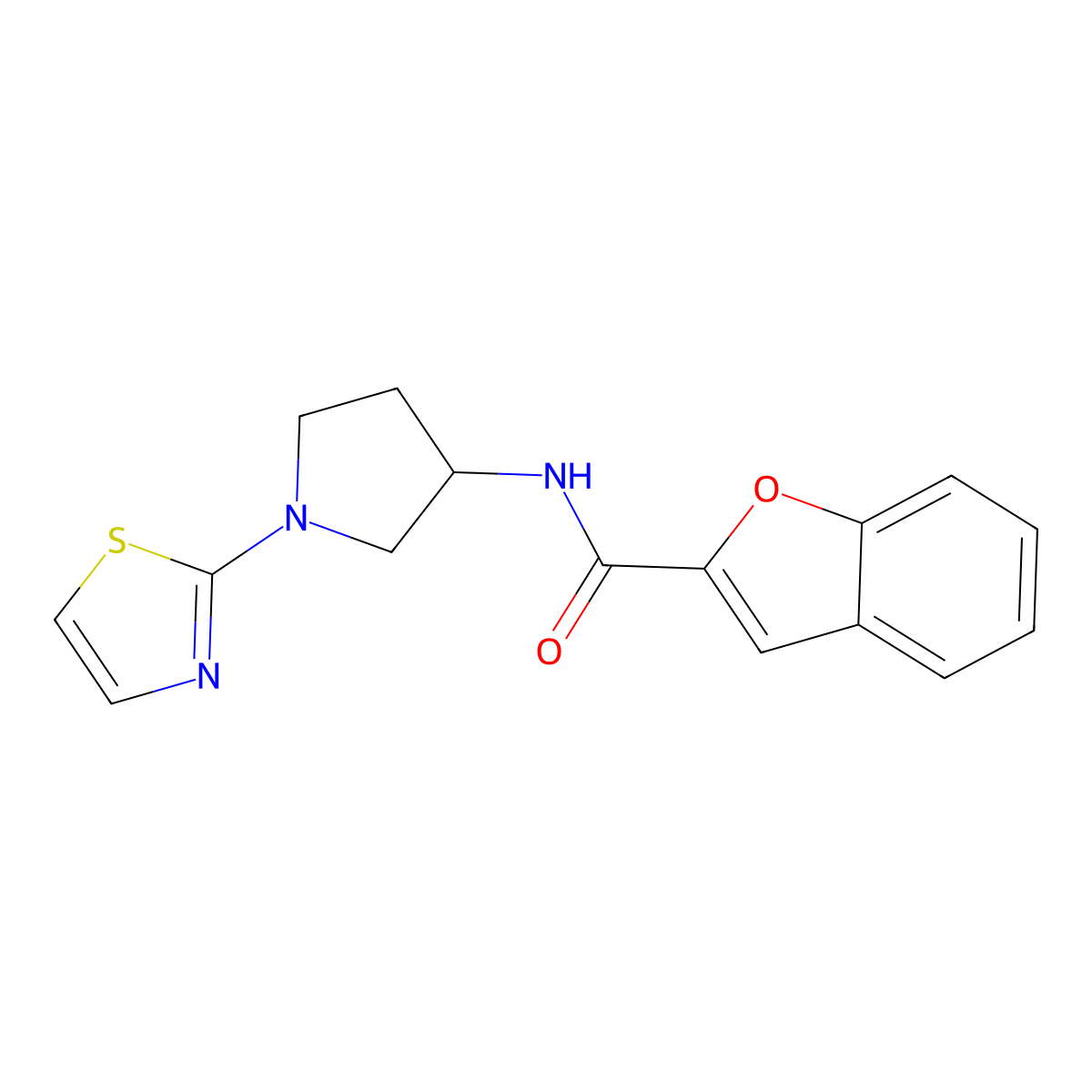 N-(1-(thiazol-2-yl)pyrrolidin-3-yl)benzofuran-2-carboxamide molecular structure, CAS 1797709-01-3