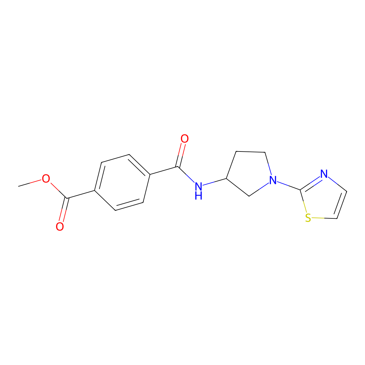 Methyl 4-((1-(thiazol-2-yl)pyrrolidin-3-yl)carbamoyl)benzoate molecular structure, CAS 1797709-07-9