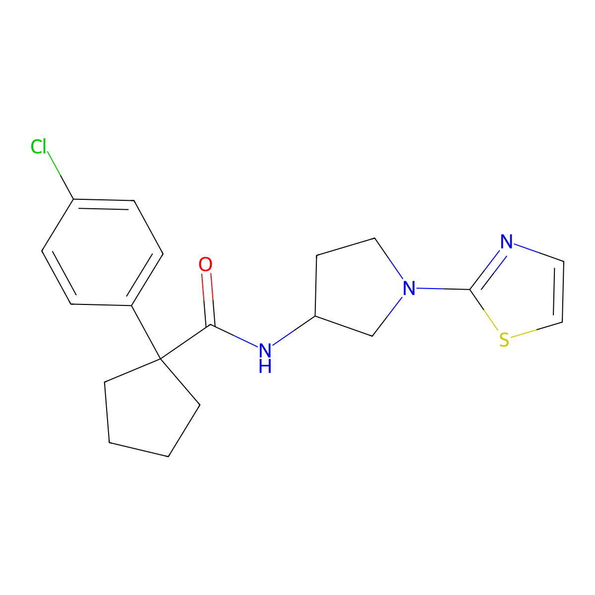 1-(4-chlorophenyl)-N-(1-(thiazol-2-yl)pyrrolidin-3-yl)cyclopentanecarboxamide molecular structure, CAS 1797709-25-1