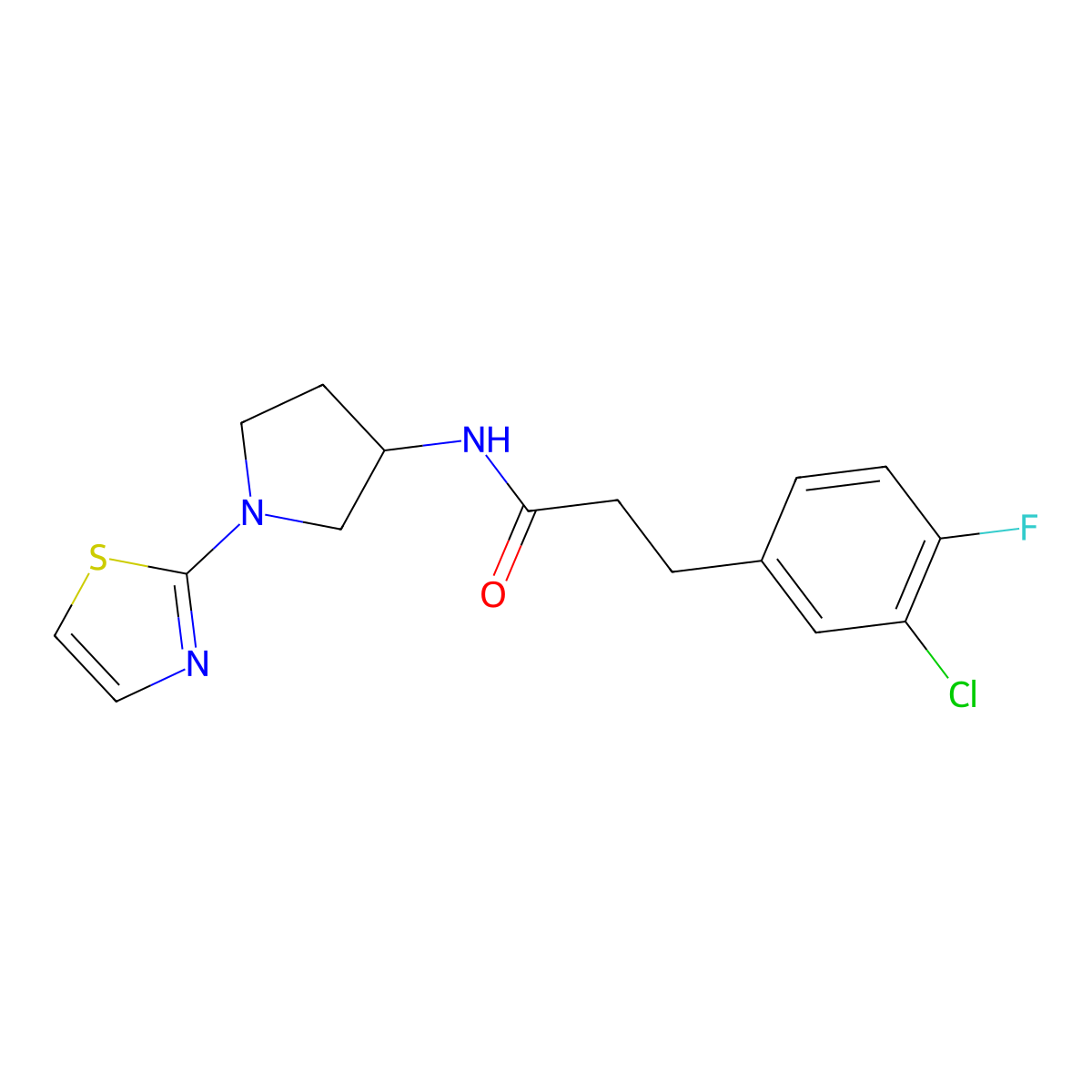 3-(3-Chloro-4-fluorophenyl)-N-[1-(1,3-thiazol-2-yl)pyrrolidin-3-yl]propanamide molecular structure, CAS 1797709-39-7