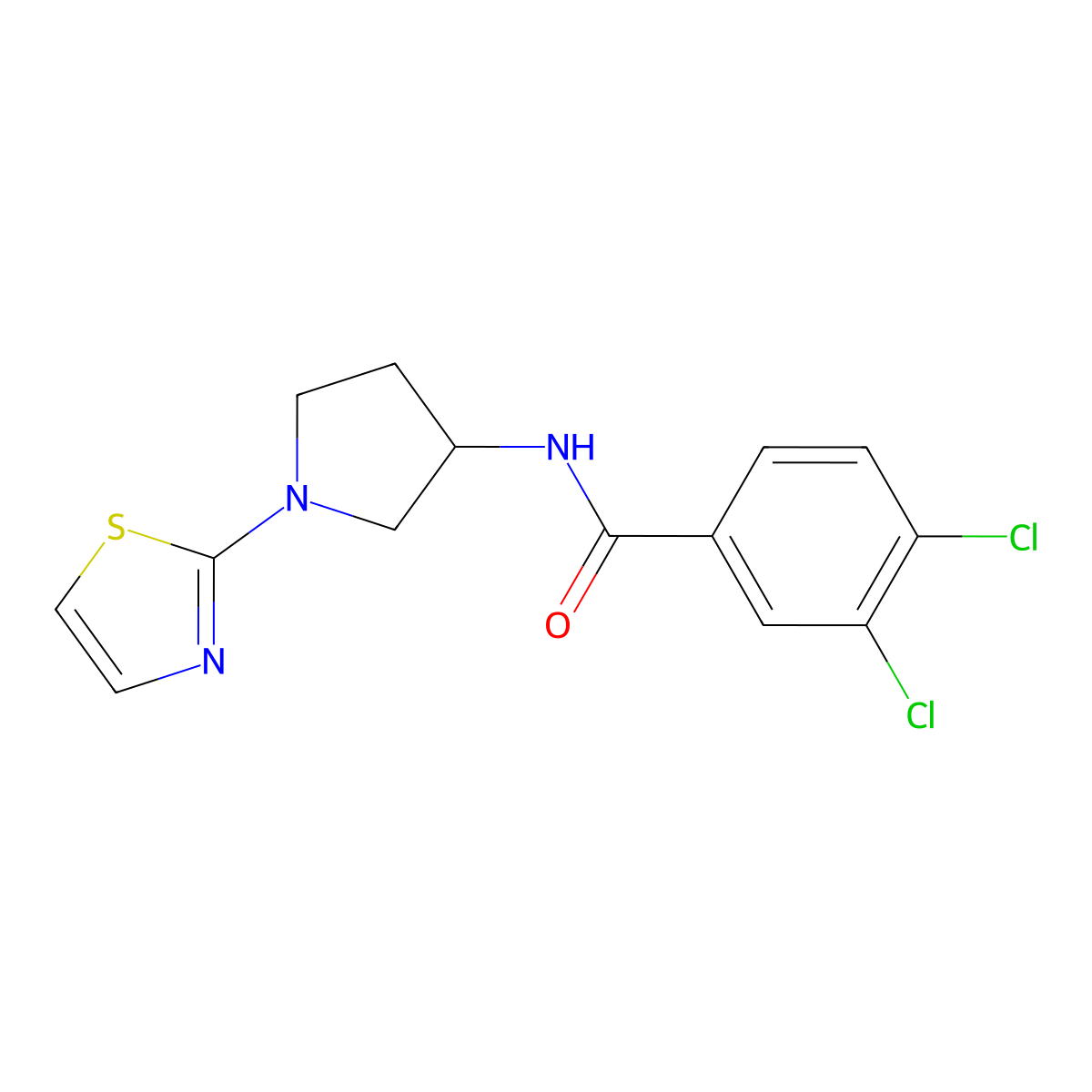 3,4-dichloro-N-(1-(thiazol-2-yl)pyrrolidin-3-yl)benzamide molecular structure, CAS 1797709-69-3